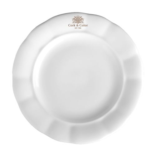 Bord Bernice 24 cm van porselein met éénkleurig CorkColor-logo op het vooraanzicht.