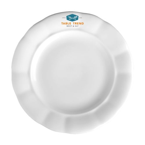 Bord Bernice 24 cm porselein met TableTrend-logo in meerdere kleuren op de voorkant.