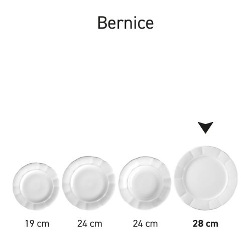 Serie van borden Bernice in porselein overzichtelijk naast elkaar geplaatst.