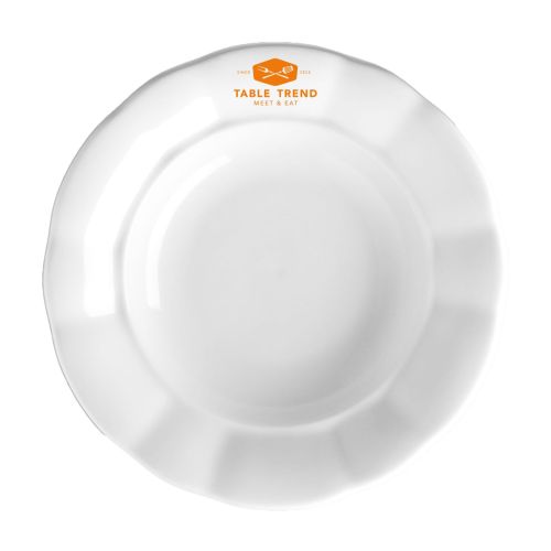 Bord Bernice diep 24 cm van porselein met TableTrend-logo in één kleur op voorzijde.