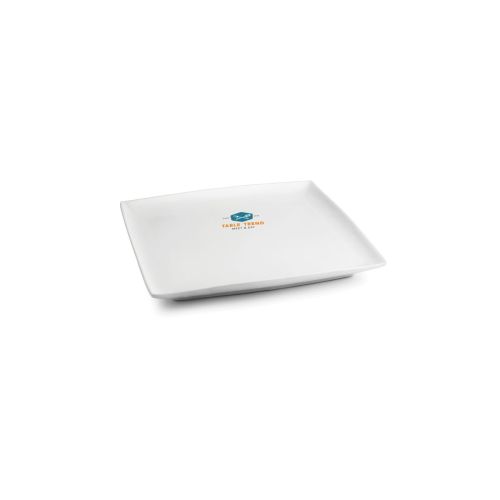 Vierkant Squito bord 10 cm porselein met meerkleurig TableTrend logo op de bovenzijde.