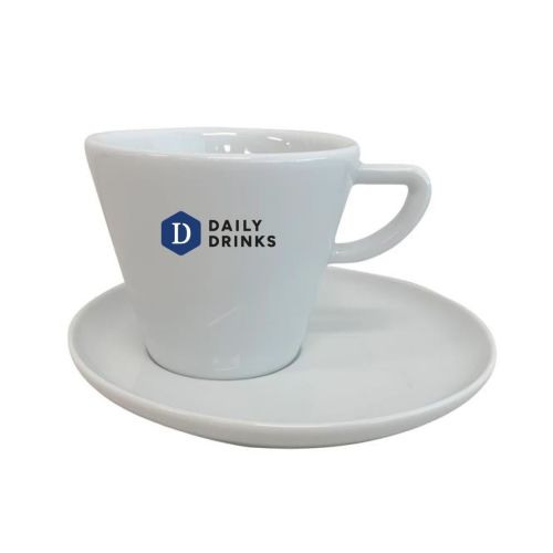 Porseleinen Delta cappuccino kop set 20 cl. met meerkleurig logo op voorzijde van het cappuccino kopje.