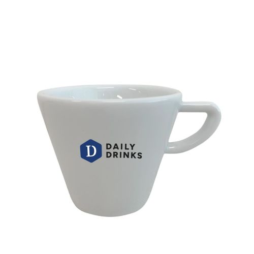 Porseleinen Delta cappuccino kop 20 cl met DailyDrinks logo in meerdere kleuren op voorzijde, ruime kop voor cappuccino.