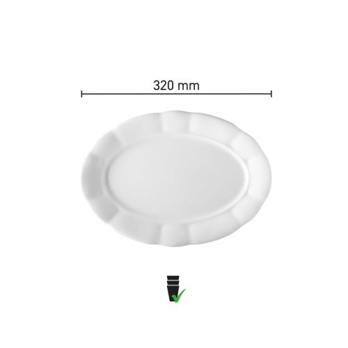 Infographic met productafmetingen van schaal Bernice 32 cm in wit porselein.