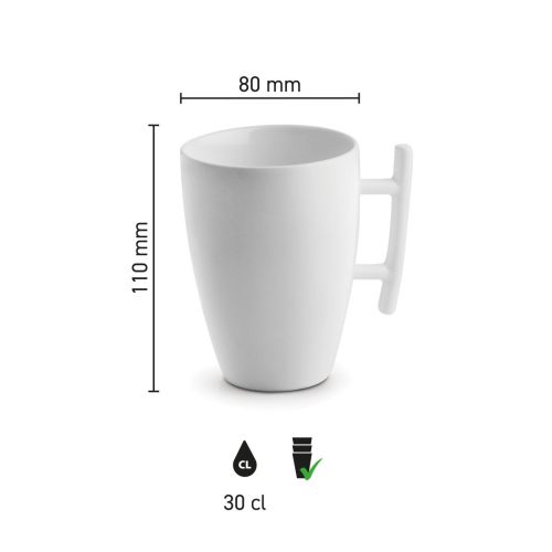 Infographic met productafmetingen van de Squito mok 30 cl. in porselein.
