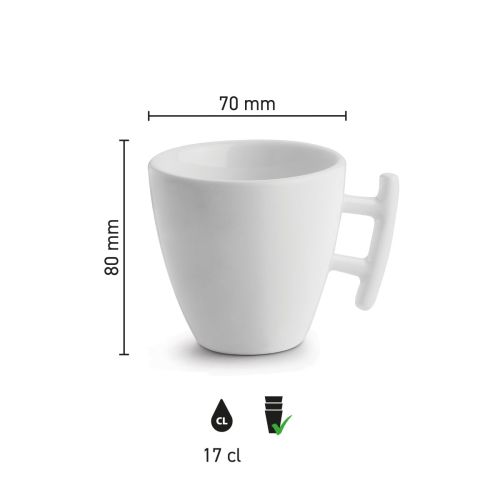Infographic met productafmetingen van de Squito kop 17 cl. in porselein.