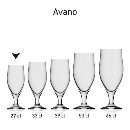 Bierglas Avano 27 cl. glas in serie, meerdere exemplaren naast elkaar getoond