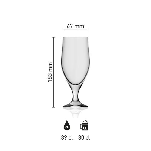 Maatvoering van het Bierglas Avano 39 cl glas met hoogte, diameter en inhoud in infographic