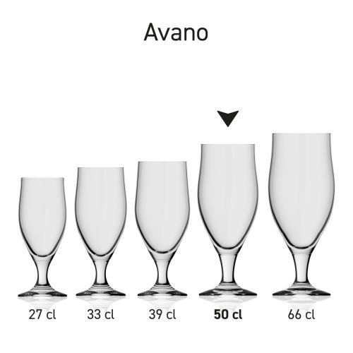 Bierglas Avano 50 cl. glas in serie, meerdere exemplaren naast elkaar getoond
