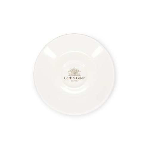 Baristo Espresso Schotel 12,5 cm van porselein met meerkleurig CorkColor-logo in het centrum.