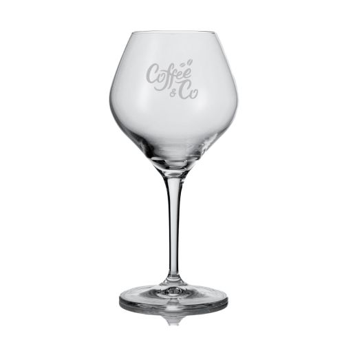 Transparant bierglas van 42 cl met CoffeeCo-logo gegraveerd aan de voorzijde van het glas.