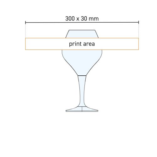 Technische werktekening toont drukgebied voor logo op het Amoron bierglas 42 cl.