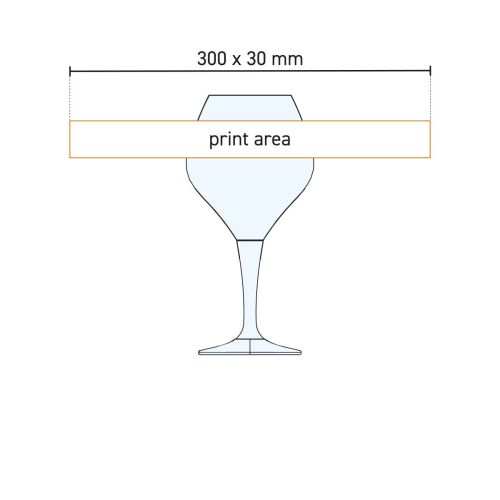 Technische werktekening met drukgebied voor logo op het Amoron bierglas 56 cl in glas.