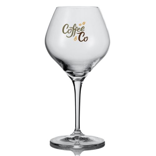 Glas van 56 cl met meerkleurige bedrukking van CoffeeCo op de voorzijde van het Amoron bierglas.