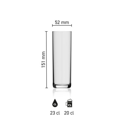 Maatvoering van het Bierglas Kölsch 23 cl glas met hoogte, diameter en inhoud in infographic