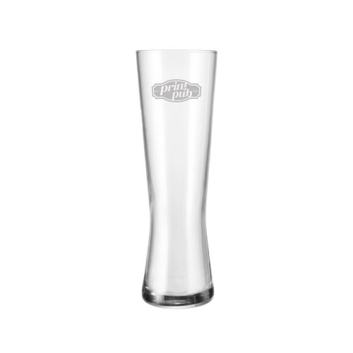 Bierglas Monaco 30 cl tapmaat met gegraveerd PrintPub-logo op het vooraanzicht, subtiele en duurzame logogravure op een helder bierglas, vaatwasserbestendig en geschikt voor premium horecapresentatie.