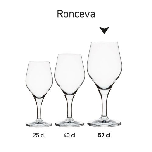 Bierglas Ronceva op voet 57 cl glas in serie, meerdere exemplaren met verschillende inhoudsmaten naast elkaar getoond
