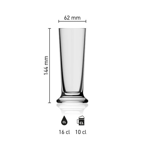 Maatvoering van het Bierglas Stange 16 cl met hoogte, diameter en inhoud in infographic