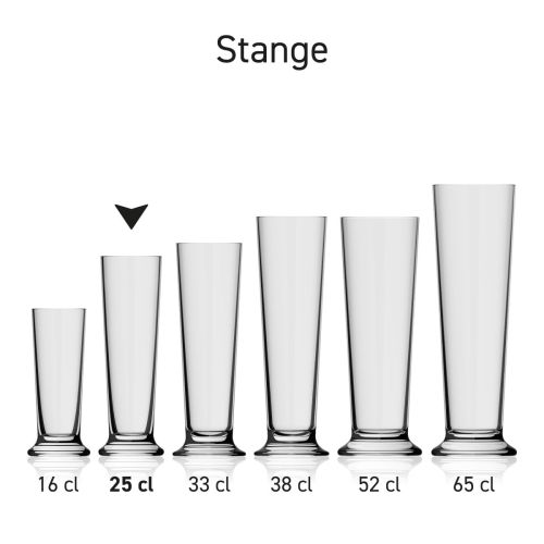 Bierglas Stange 25 cl glas in serie, meerdere exemplaren naast elkaar getoond
