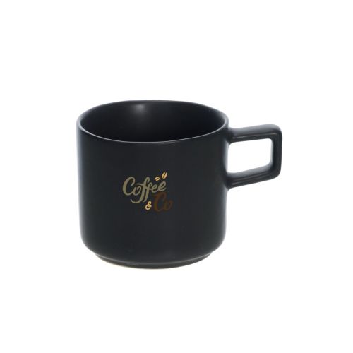 Espressokop Blackwell porselein 12 cl. met meerkleurig CoffeeCo-logo op het voorvlak bedrukt.