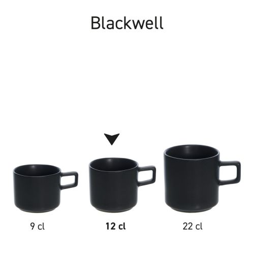 Meerdere porseleinen Blackwell koppen gegroepeerd als complete servieslijn.