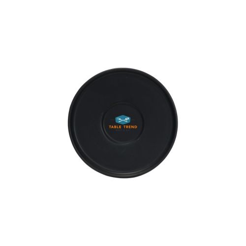 Porseleinen espresso schotel Blackwell 12 cm met meerkleurig TableTrend-logo op het vooraanzicht.
