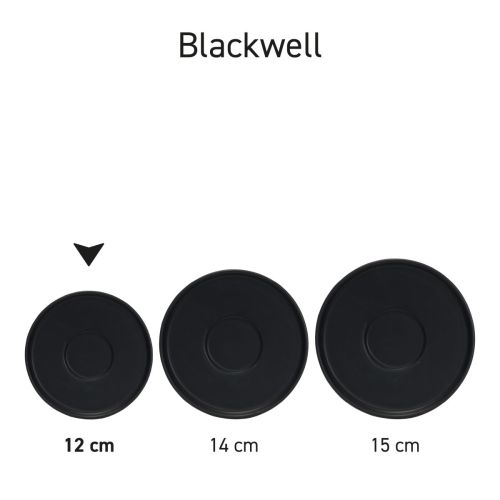 Set Blackwell schotels van 12 cm porselein voor espresso, gepresenteerd in overzicht van volledige serie.