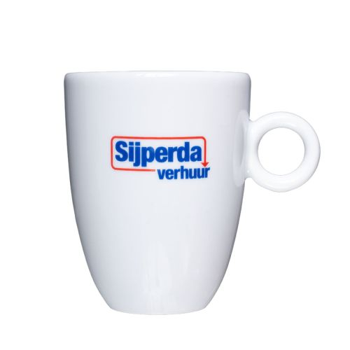 Bola mok 25 cl porselein met meerkleurig Sijperda Verhuur-logo op het voorpaneel