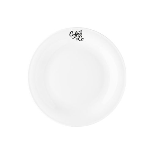 Bord Coup plat 17 cm porselein met eenkleurig logo van CoffeeCo op het vooraanzicht