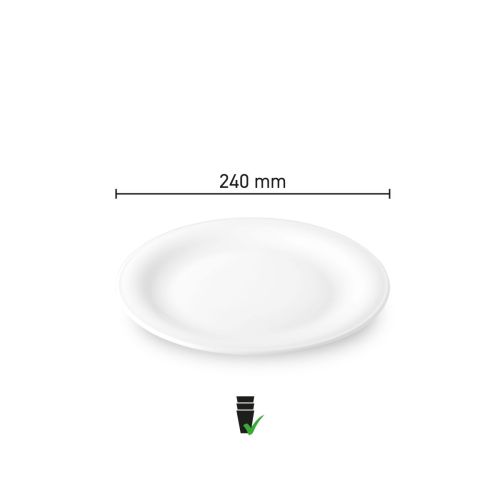 Maatvoering van het Bord Coup plat 24 cm porselein met diameter en hoogte in infographic