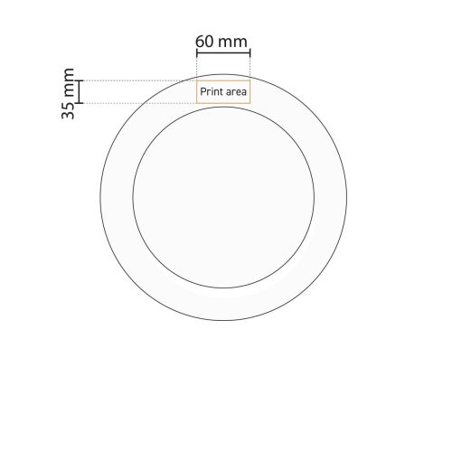 Gedetailleerde werktekening van het drukgebied op het Princip diepe bord 23 cm voor bedrukking.