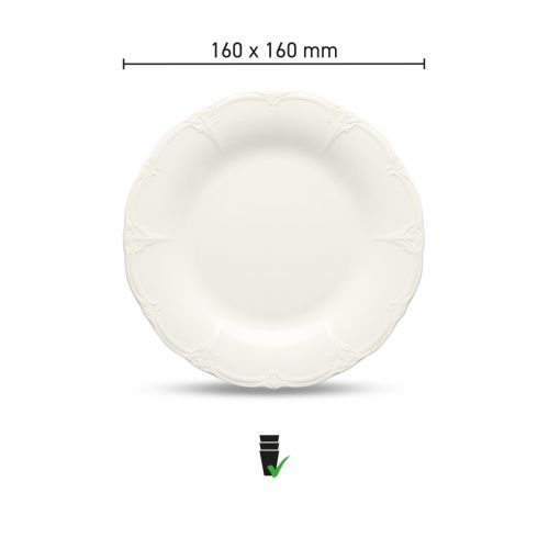Infografisch overzicht van afmetingen Retro bord 16 cm van porselein met diameter en randhoogte.