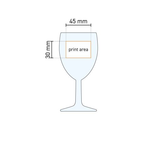 Technische werktekening van Brasserie wijnglas 19,5 cl. met drukgebied voor logobedrukking of gravure.