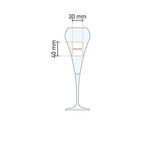 Werktekening met drukgebied voor bedrukking op Chef & Sommelier Open Up champagneglas 20 cl, kelk en positie.