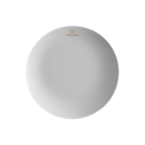 Coupe bord Isabelle 16 cm met meerkleurig CorkColor-logo op de voorkant van het porselein.