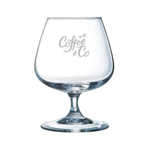 Degustation likeurglas 41 cl. vooraanzicht met gegraveerd logo CoffeeCo.