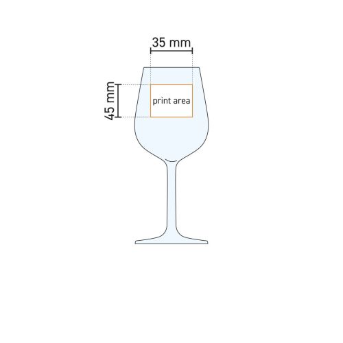 Werkschets met drukgebied van Domaine wijnglas 27 cl. glas voor bedrukking of gravure.