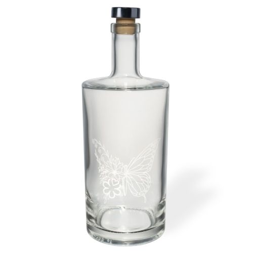 Fles Neos 1,0 liter kurksluiting glas met gegraveerd ghd-logo op het voorpaneel