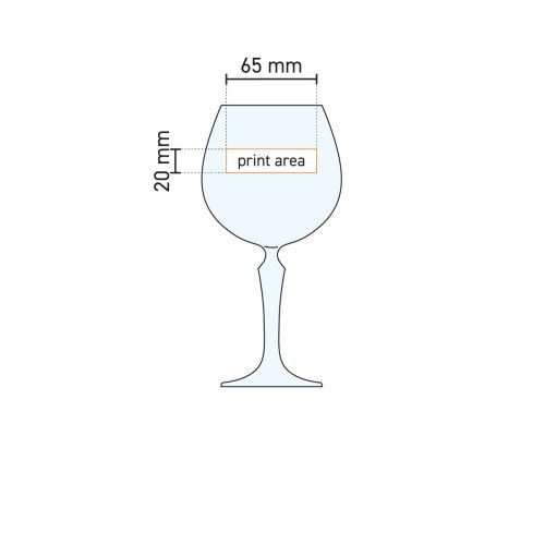 Technische werktekening van het gin tonicglas Spksy 58 cl met drukgebied-aanduiding