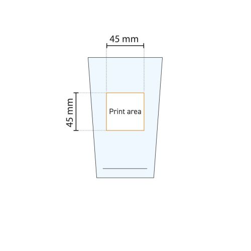 Technische werktekening van Glas Conique 28 cl. met aanduiding van het drukgebied voor logo’s.