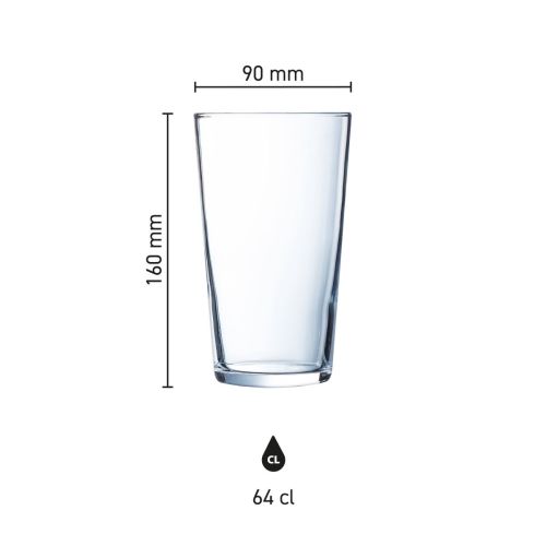 Overzicht van productafmetingen van Glas Conique 64 cl., inclusief hoogte en diameter.