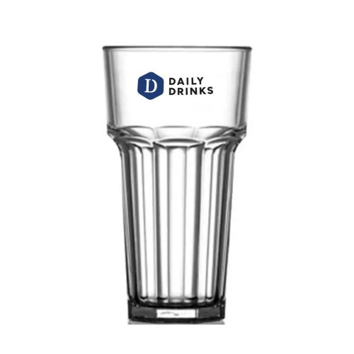 Kunststof Glas Remedy Hoog 40 cl in vooraanzicht, DailyDrinks-logo in meerdere kleuren duidelijk op de voorzijde.
