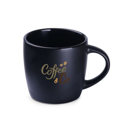 Handy Espresso Kop 10 cl. van keramiek met meerkleurig CoffeeCo-logo op het vooraanzicht.