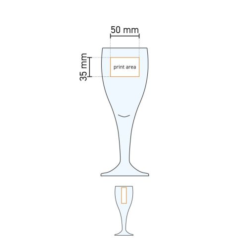 Technische werktekening van het Harzer Pokal 25 cl tapmaat glas met drukgebied-aanduiding