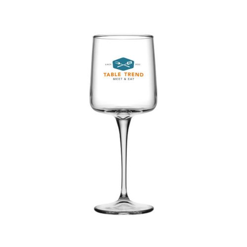 conic wijnglas 27 cl bedrukt met een meerkleurig logo van TableTrend op de voorzijde.
