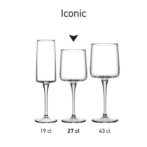 Meerdere Iconic glazen in helder glas, gerangschikt in een productserie