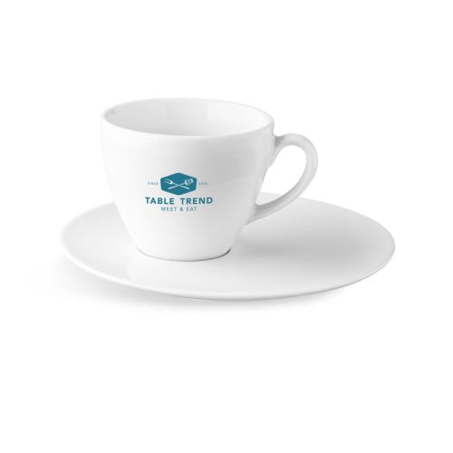 Isabelle Cappuccino 22 cl SET porselein met eenkleurig logo van TableTrend op de voorzijde
