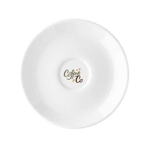 Isabelle Cappuccino Schotel 16 cm porselein met meerkleurig CoffeeCo-logo op de schotel
