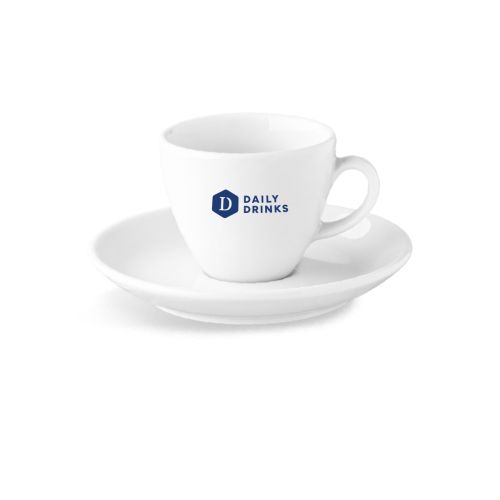Isabelle Espresso 8 cl set porselein met eenkleurig DailyDrinks-logo op de espressokop