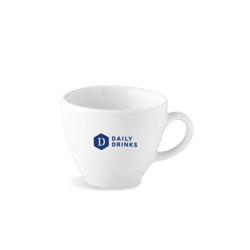 Isabelle espressokop 8 cl. van porselein met eenkleurig logo van DailyDrinks op de voorzijde